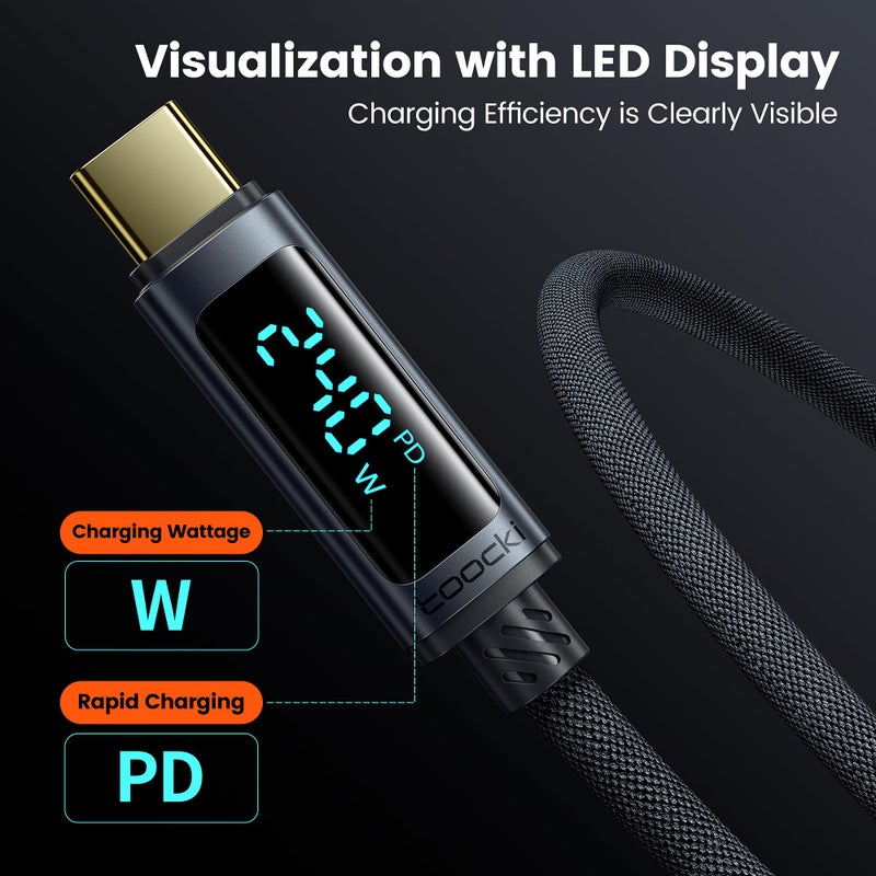 toocki USB C Cable [2Pack,6.6ft] 240W Fast Charging Cord with LED Display Compatible with iPhone 17 16 15 Pro Plus Pro Max Air, iPad Pro, Samsung Galaxy S25 S24, Switch, MacBook Air, Pixel - Image 3