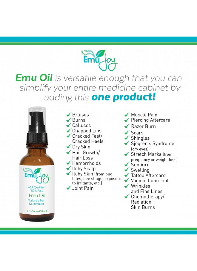 Emu Joy - Emu Joy Emu Oil Organic - 100% Pure, AEA Certified, Made in the USA - Emu Oil for Skin, Face, Hair, and Nails, Piercing Bump Oil & Tattoo Aftercare - Image 1