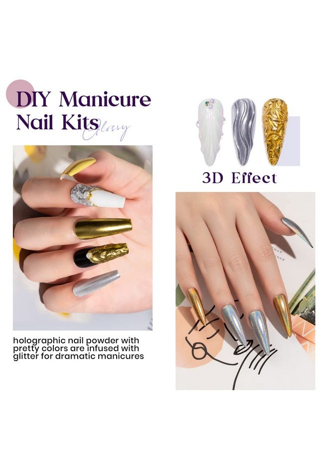 MIZHSE Pearl Chrome Nail Powder For Nails Iridescent Mermaid Glitter Powder Holographic Solid Pigment Aurora Gold Silver Mirror Powder Nail Art(6 In 1)  - Image 2