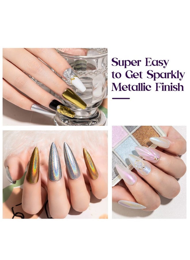 MIZHSE Pearl Chrome Nail Powder For Nails Iridescent Mermaid Glitter Powder Holographic Solid Pigment Aurora Gold Silver Mirror Powder Nail Art(6 In 1)  - Image 3