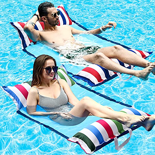FindUWill Pool Floats Adult with Fabric Headrest 4in1 Pool Float Saddle Lounge Chair Hammock Drifter Inflatabale Floaties Toys for Pool Party Poolside Party Beach Vacation - Image 1