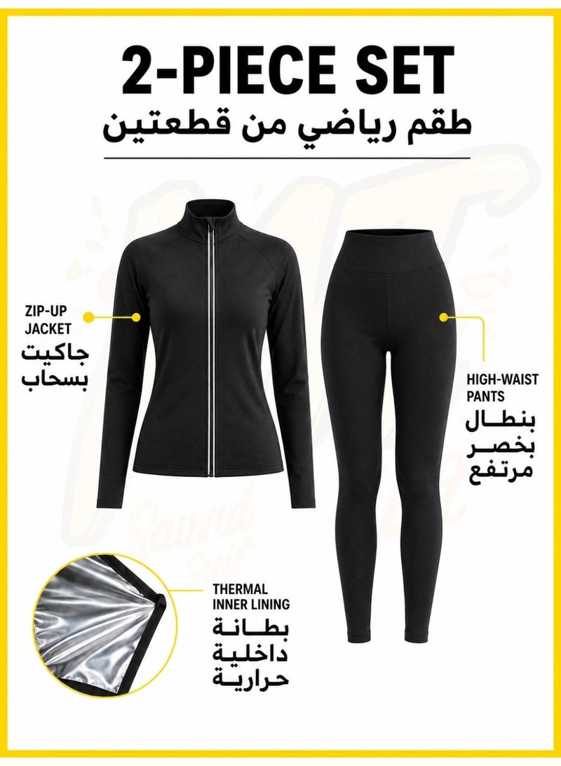 me-nimal Women’s Sauna Suit Workout Set Long Sleeve Top and High-Waist Pants Sweat Enhancing Body Shaping - Image 4
