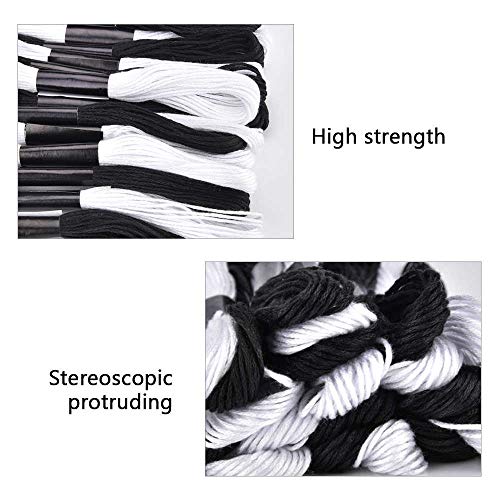 XLSFPY 24 Skeins Cross Stitch Threads, Black and White Cotton Embroidery Floss Friendship Bracelets Floss with 12 Pieces Floss Bobbins for Knitting, Cross Stitch Project - Image 3