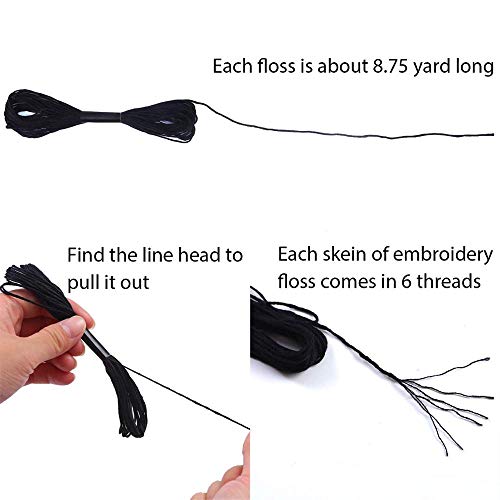 XLSFPY 24 Skeins Cross Stitch Threads, Black and White Cotton Embroidery Floss Friendship Bracelets Floss with 12 Pieces Floss Bobbins for Knitting, Cross Stitch Project - Image 4