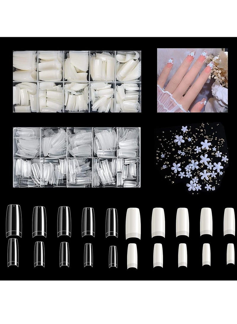FengSVMA Nails Kit Acrylic Set 1000Pcs Press Nail with 3D White Flower Nail Art Charm Decoration - Image 1