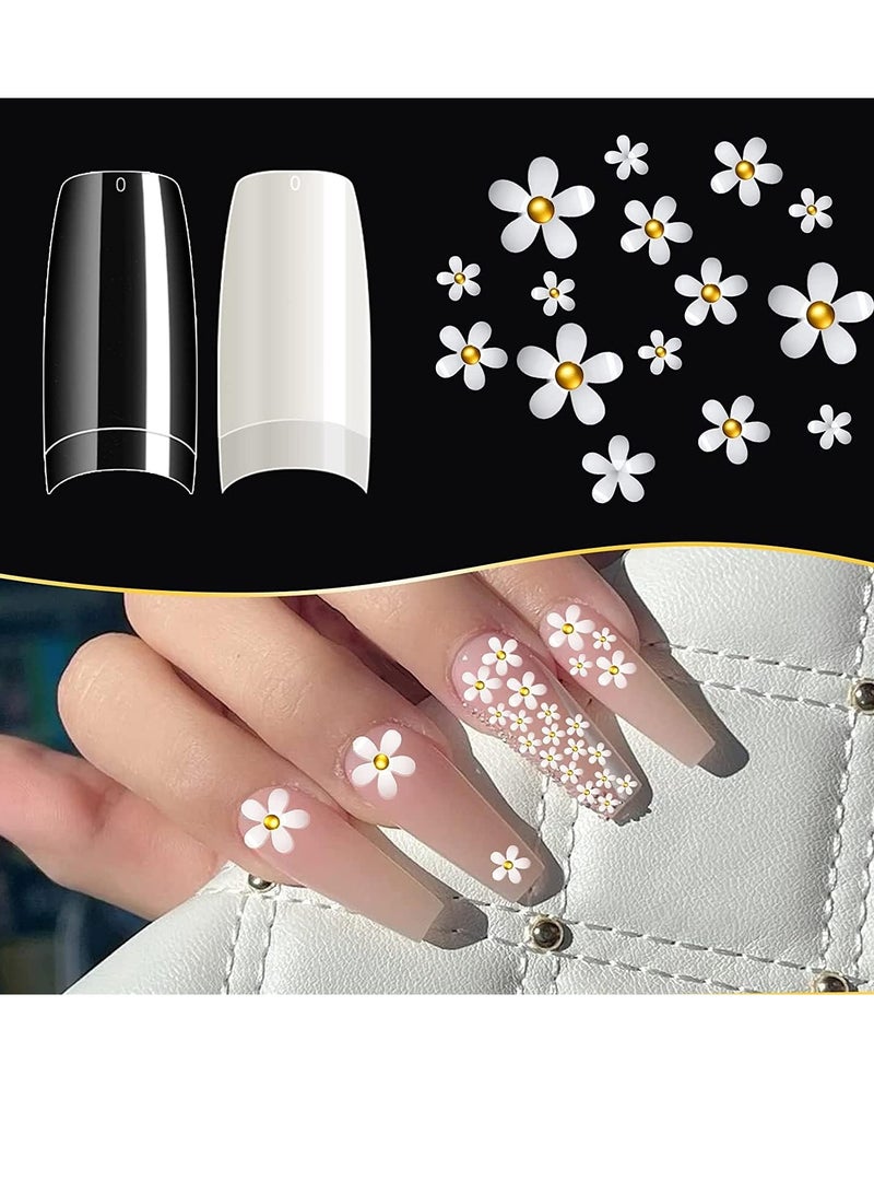 FengSVMA Nails Kit Acrylic Set 1000Pcs Press Nail with 3D White Flower Nail Art Charm Decoration - Image 3