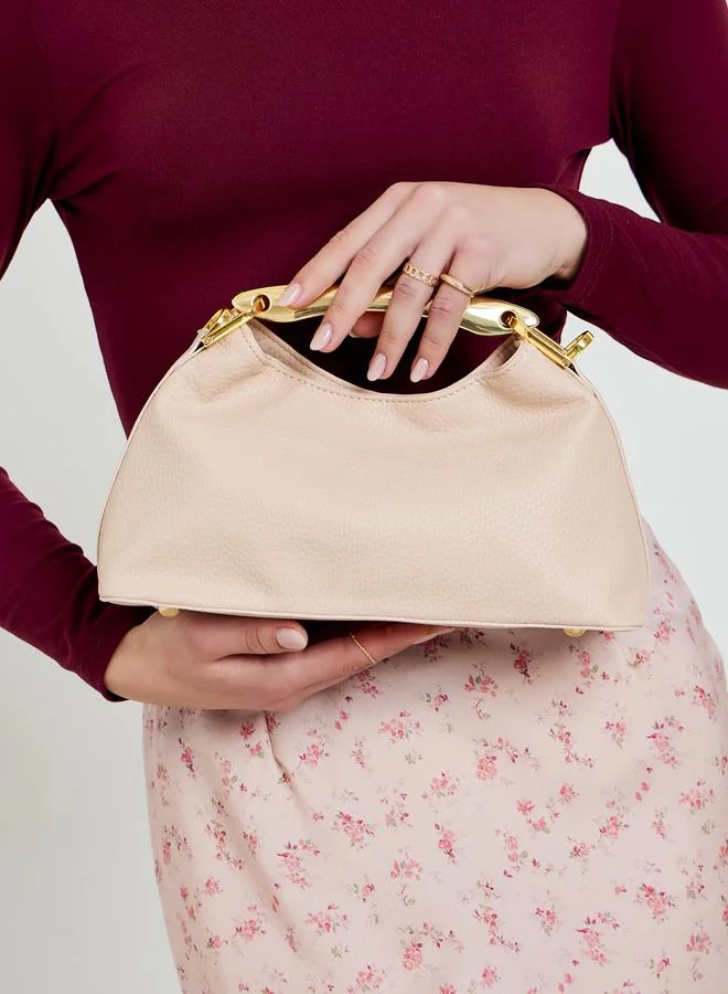 Styli Blush Pink Triangle Handbag with Gold Handle