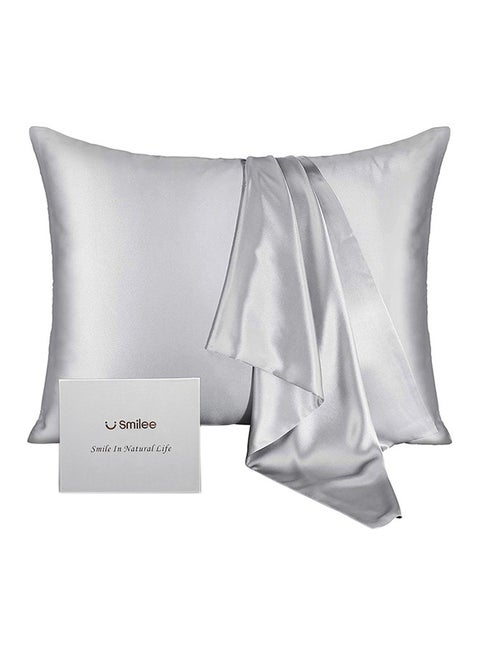 Simple Solid Colour Silk Satin Pillow Case with Envelope Closure for Hair and Skin Grey 76 x 51cm