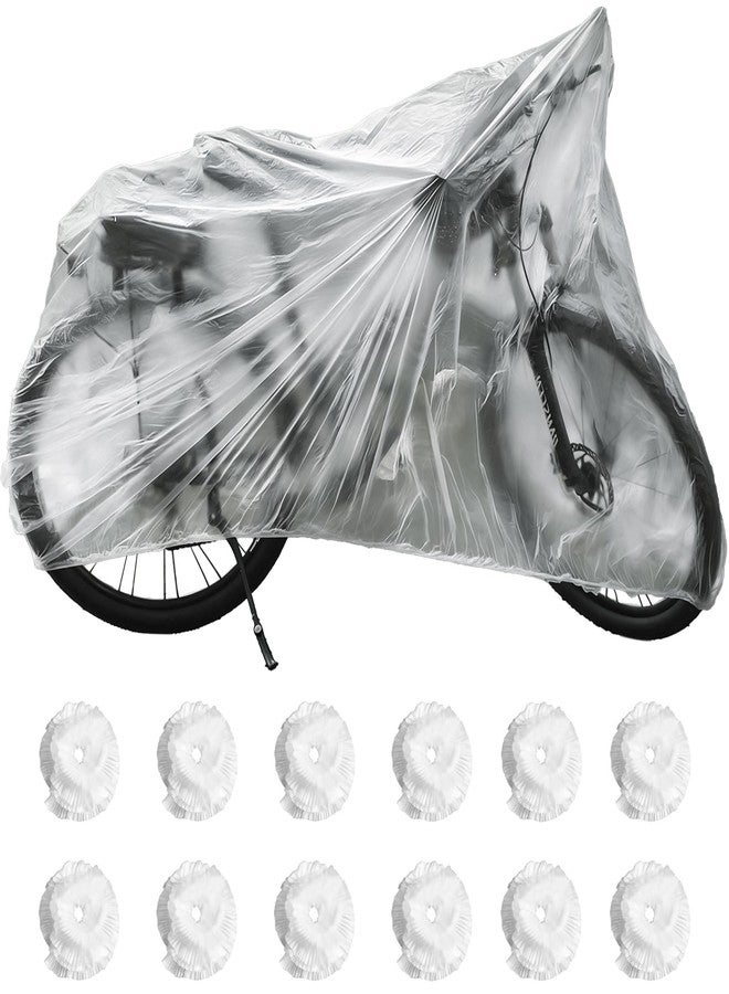 NIMBLOOM 12 Pcs Bike Cover Set, 86.6 in Disposable Bike Cover, Clear Plastic Bicycle Dust Cover, Waterproof Rain Cover, Elastic Band, Full Body Mountain Bike Covers Protector - Image 1