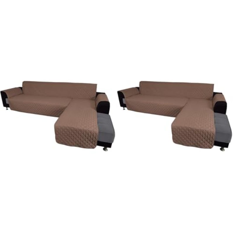 L-Shape Sectional Couch Cover - Large, Brown Pack of 2 - Image 3