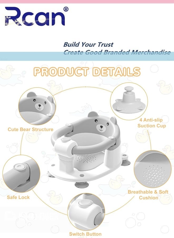 ركان مقعد استحمام للأطفال من عمر 6 أشهر فما فوق، مقاعد استحمام مانعة للانزلاق، آمنة للجلوس، للرضع وحديثي الولادة، مزودة بأربعة أكواب شفط ووسادة ناعمة للاستحمام. - Image 2