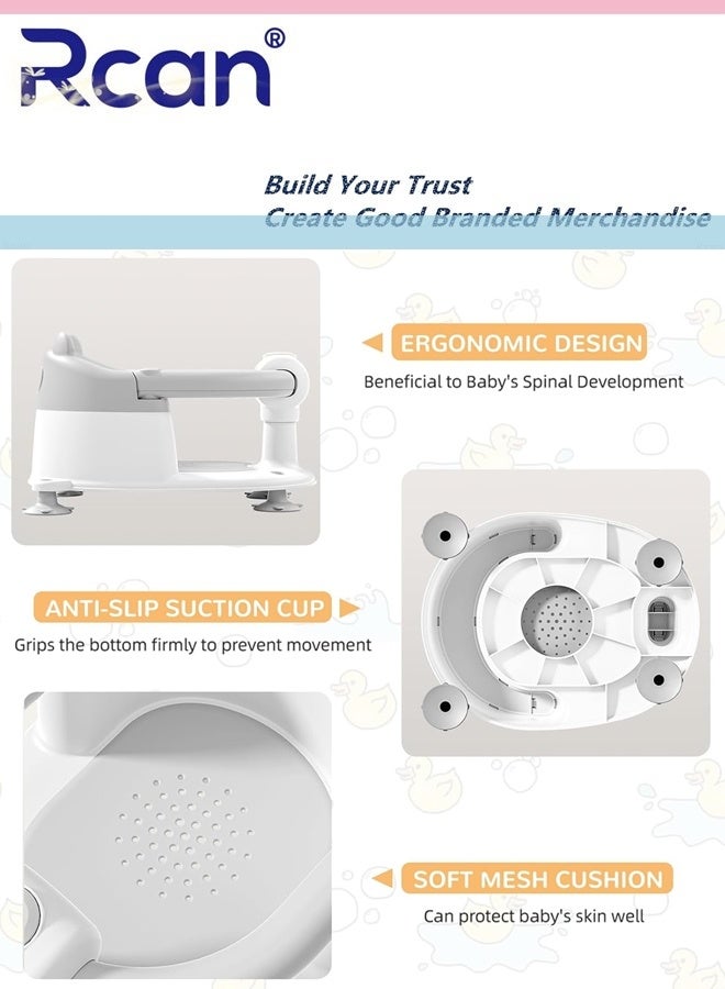 ركان مقعد استحمام للأطفال من عمر 6 أشهر فما فوق، مقاعد استحمام مانعة للانزلاق، آمنة للجلوس، للرضع وحديثي الولادة، مزودة بأربعة أكواب شفط ووسادة ناعمة للاستحمام. - Image 3