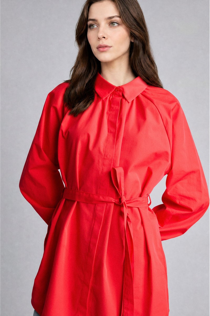 DeFacto Red Woman Relax Fit Poplin Long Sleeve Tunic Casual - Image 1