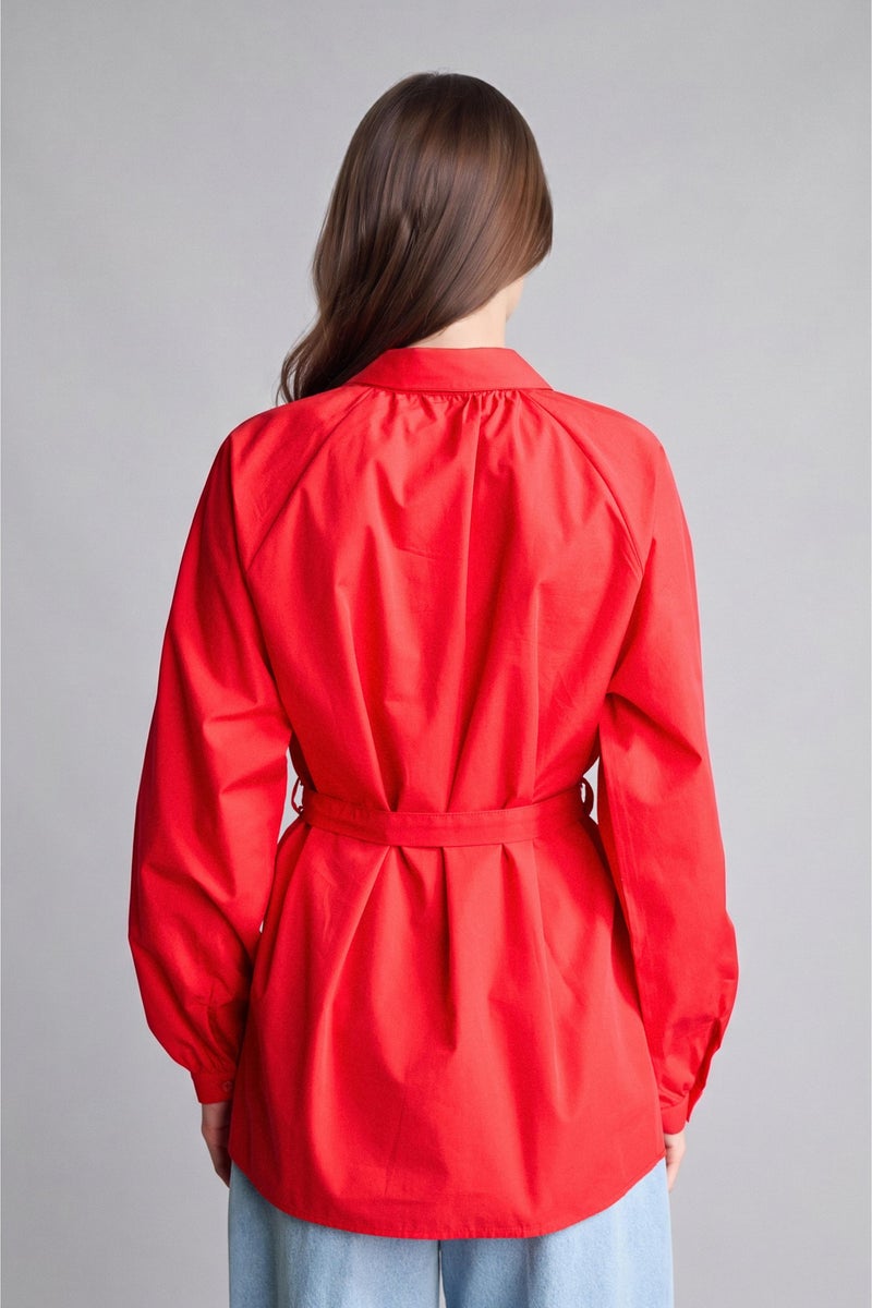 DeFacto Red Woman Relax Fit Poplin Long Sleeve Tunic Casual - Image 5