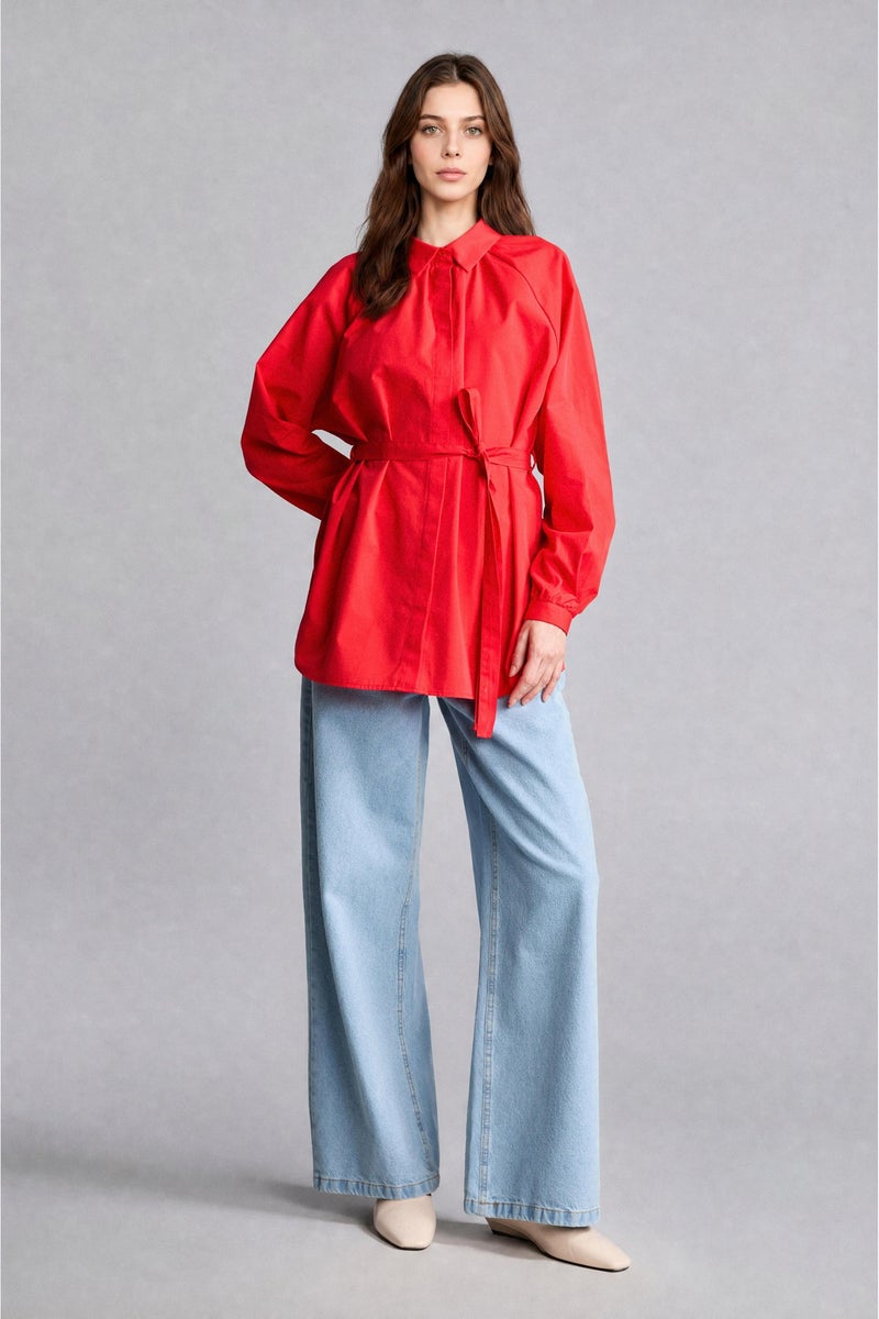 DeFacto Red Woman Relax Fit Poplin Long Sleeve Tunic Casual - Image 2