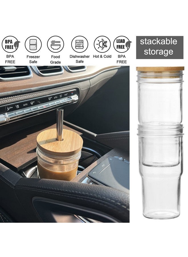 ALINK 4-Pack Glass Cups with Bamboo Lids and Straws, 22oz Mason Jar Glass Tumbler, Reusable Boba Cups, Iced Coffee Drinking Glasses for Bubble Tea, Smoothies, Juice - 2 Cleaning Brush - Image 3