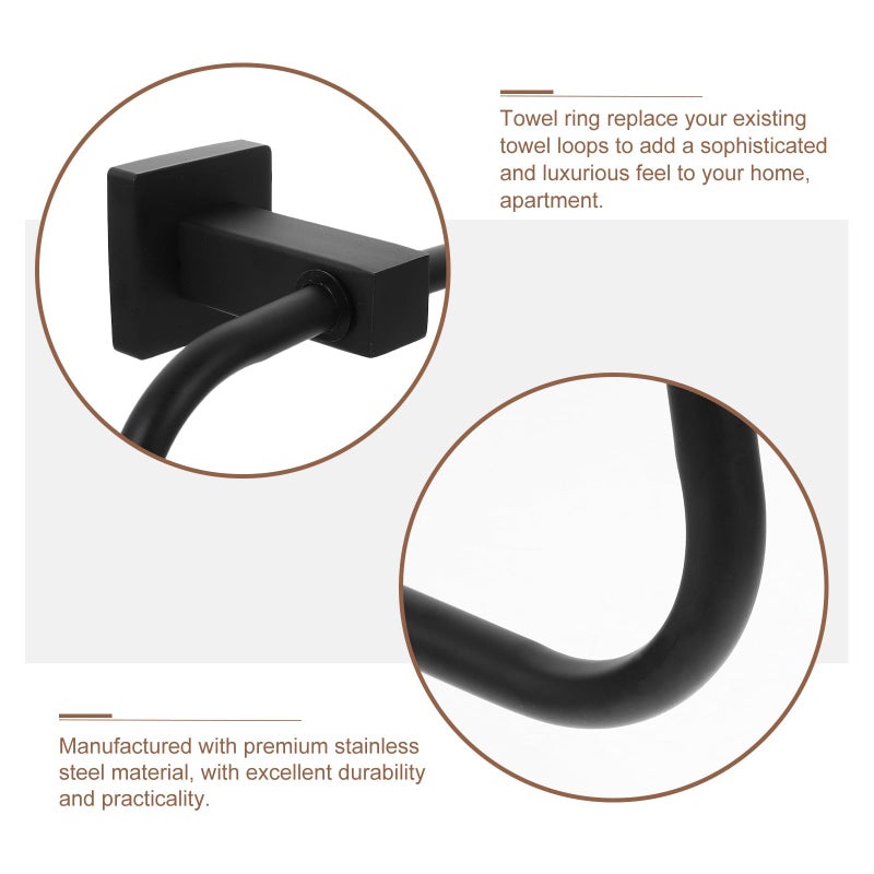 Stainless Steel Wall Mounted Towel Ring Rack Black Square Finish For Bathroom Kitchen - Image 4