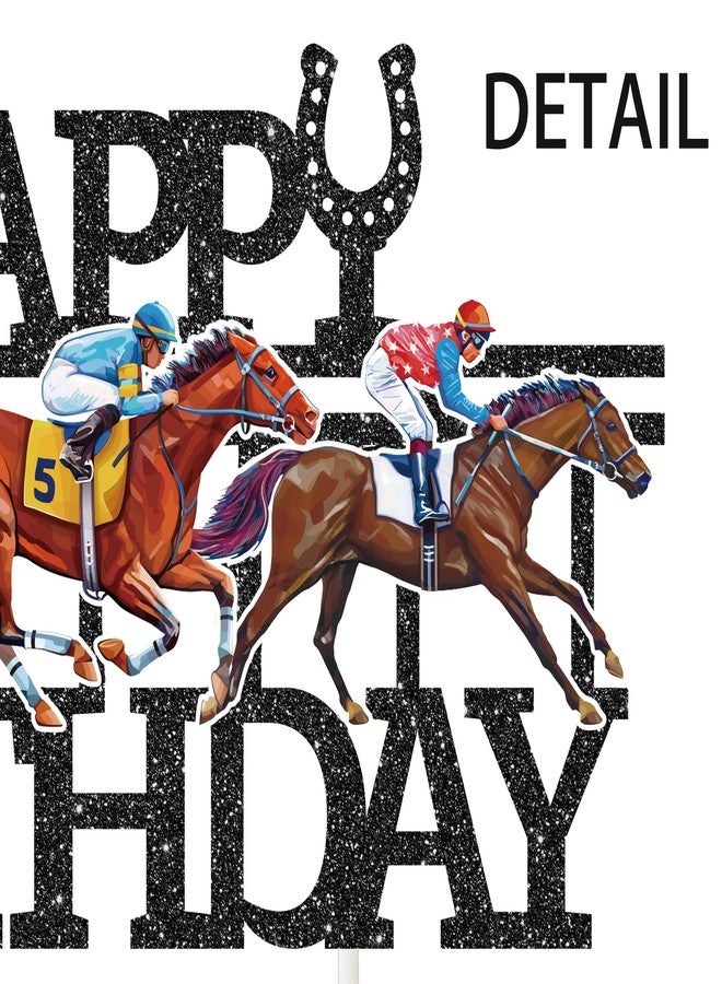 umoni Kentucky Party Derby Day Birthday Cake Topper Jockey Birthday Party Cake Topper Glitter Black Race Horse Birthday Decorations Derby Party for Equestrian Themed Baby Shower Supplies - Image 3