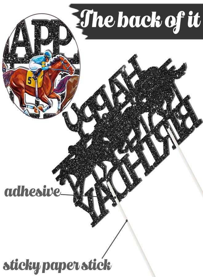 umoni Kentucky Party Derby Day Birthday Cake Topper Jockey Birthday Party Cake Topper Glitter Black Race Horse Birthday Decorations Derby Party for Equestrian Themed Baby Shower Supplies - Image 2