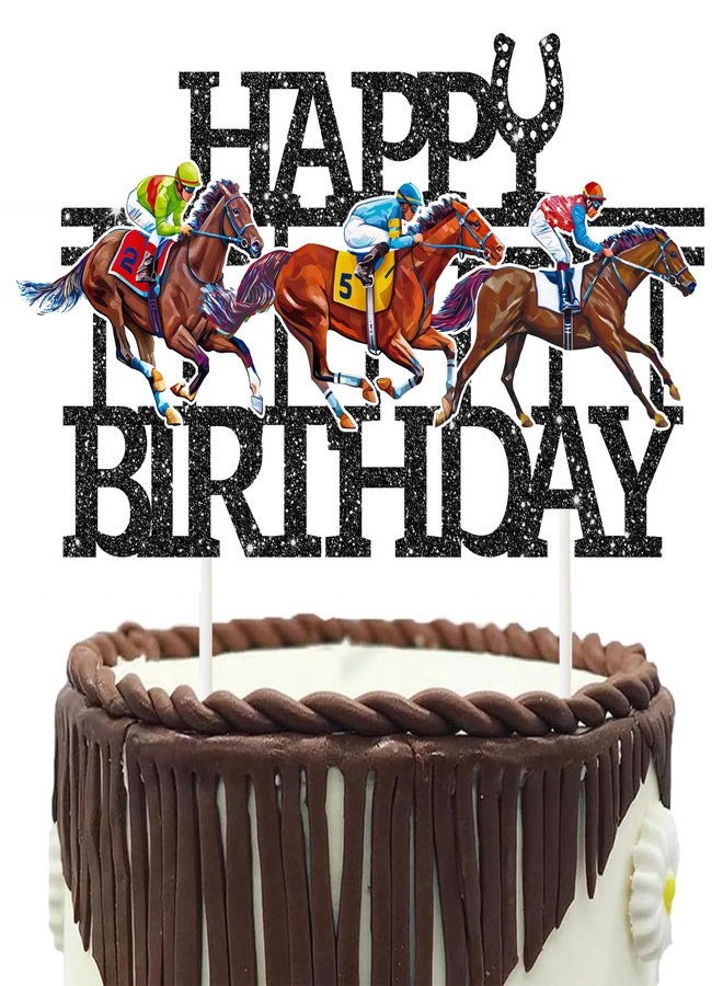 umoni Kentucky Party Derby Day Birthday Cake Topper Jockey Birthday Party Cake Topper Glitter Black Race Horse Birthday Decorations Derby Party for Equestrian Themed Baby Shower Supplies - Image 1