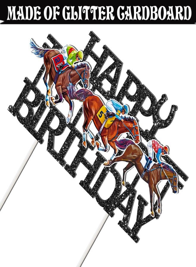 umoni Kentucky Party Derby Day Birthday Cake Topper Jockey Birthday Party Cake Topper Glitter Black Race Horse Birthday Decorations Derby Party for Equestrian Themed Baby Shower Supplies - Image 4