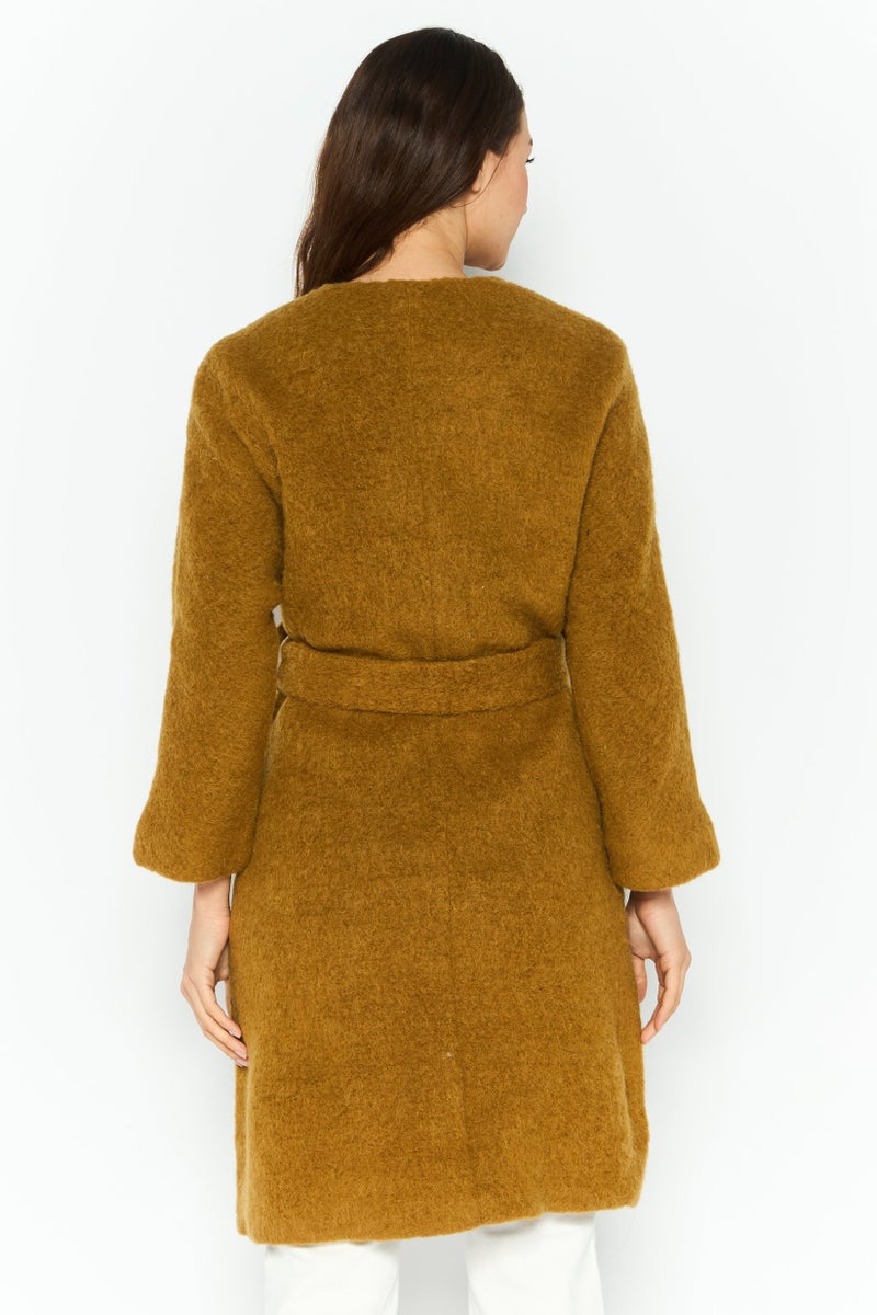 VERO MODA Women Faux Fur Shearling Trench Coat, Khaki  - Image 3
