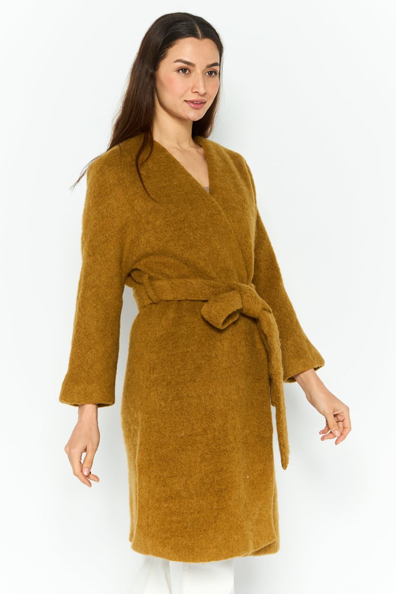 VERO MODA Women Faux Fur Shearling Trench Coat, Khaki  - Image 2