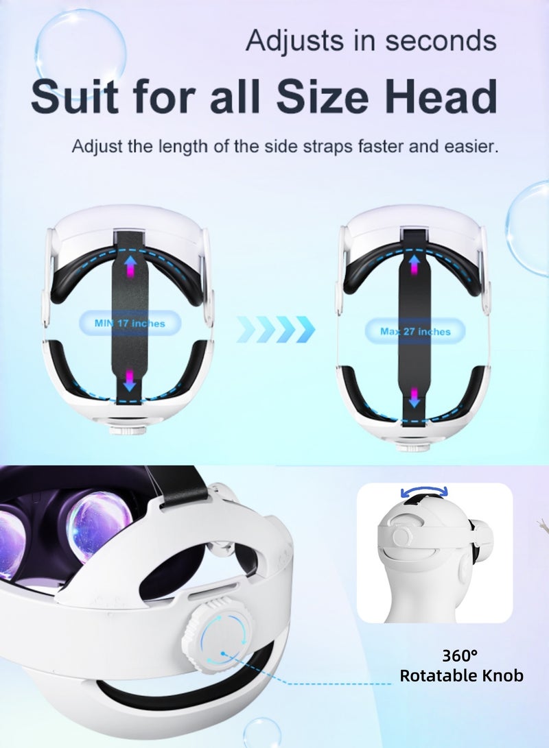 CoolRabbie Head Strap for Meta Oculus Quest 2/3/3s, 3-in-1 Adjustable Halo Headband, Replacement for Elite Strap, Enhanced Comfort Gaming Immersion VR Accessories Compatible with Oculus/Meta Quest 2/3/3s - Image 3