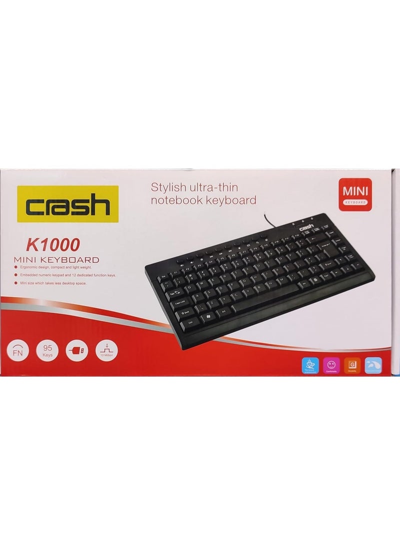 Crash K1000 Mini USB Multimedia Keyboard for PC and Laptop, Multi-Color - Image 1
