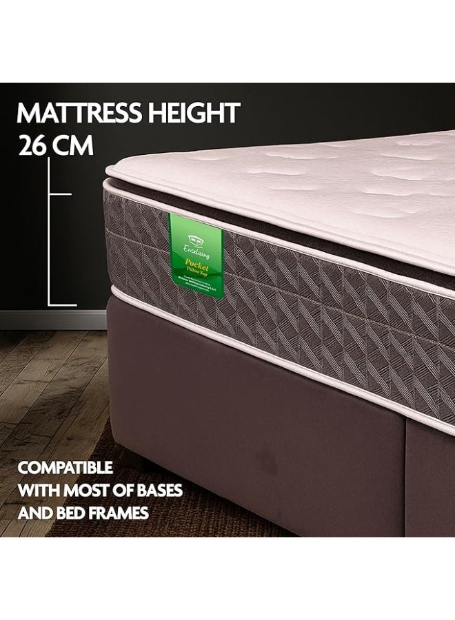 EASELIVING Pocket Pillow Top Mattress | Medium Firm Mattress with Zero Disturbance Pocket Springs | Foam Encased Edge Support | Breathable Knit Fabric (White, 120 x 200, 26, Centimeters) - Image 2
