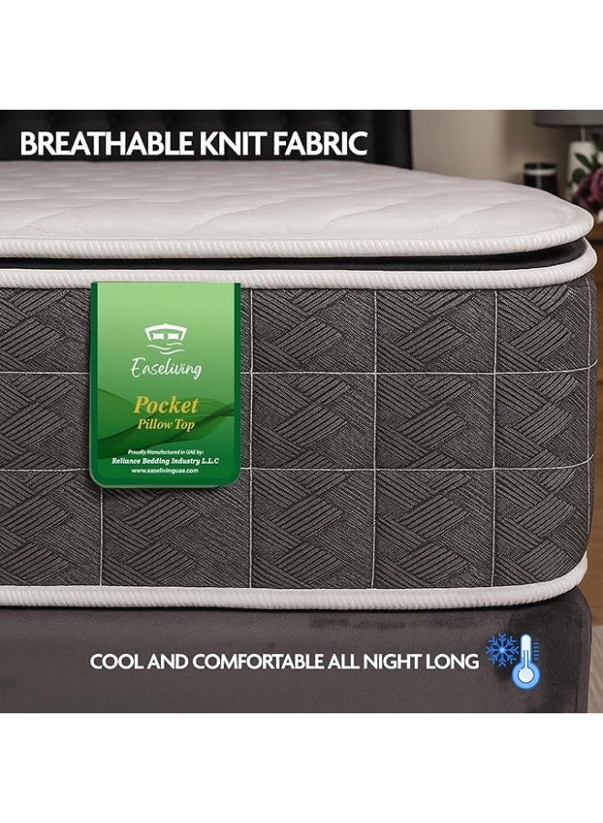 EASELIVING Pocket Pillow Top Mattress | Medium Firm Mattress with Zero Disturbance Pocket Springs | Foam Encased Edge Support | Breathable Knit Fabric (White, 120 x 200, 26, Centimeters) - Image 3