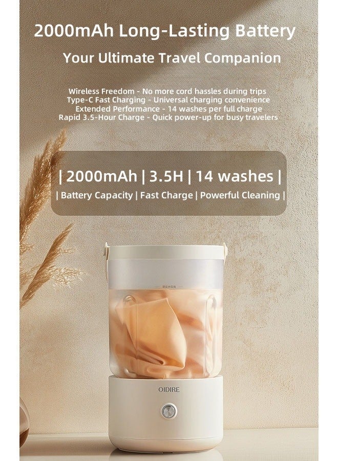 أودير غسالة محمولة OIDIRE - غسيل بتقنية 6D، تعقيم أيونات الفضة AG+، بطارية 2000mAh قابلة لإعادة الشحن عبر USB، مقاومة للماء IPX4، هادئة ومدمجة للسفر والمنازل الصغيرة - Image 4