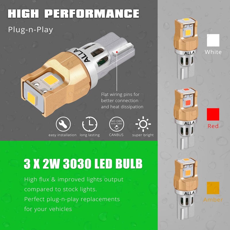 Alla Lighting Miniature T10/T15 LED Light Bulbs, 6000K Xenon White, Super Bright Replacement for Automotive - Image 4