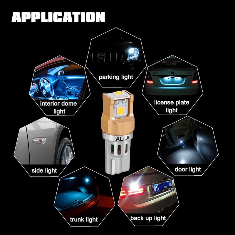 Alla Lighting Miniature T10/T15 LED Light Bulbs, 6000K Xenon White, Super Bright Replacement for Automotive - Image 2