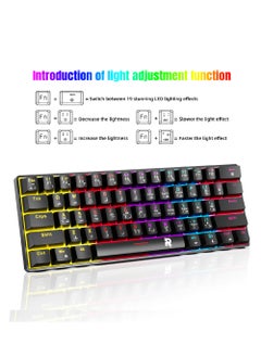 Rock Pow ROCK POW 60% Wired Mechanical Gaming Keyboard, 61keys RGB Backlit Ultra-Compact Mini Keyboard, Mini Compact for PC/Mac Gamer, Typist, Easy Carry on Trip Red Switch, Arabic English  - Image 3