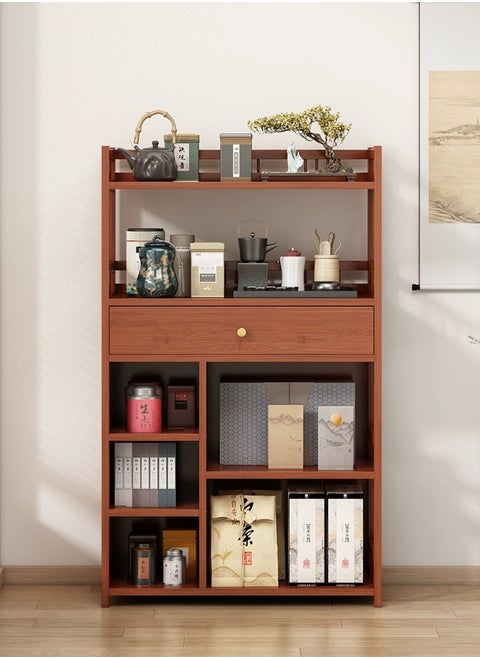 Modern Bamboo Bookshelf Cabinet Multi Layer Wooden Storage Rack For Living Room Floor Standing Bookcase with Expandable Desk Organizer