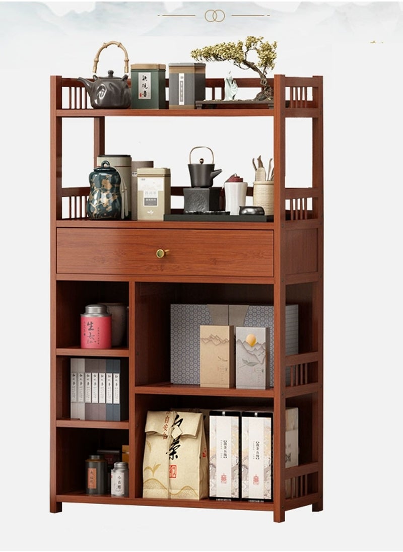 LINGWEI - Modern Bamboo Bookshelf Cabinet Multi Layer Wooden Storage Rack For Living Room Floor Standing Bookcase with Expandable Desk Organizer - Image 1