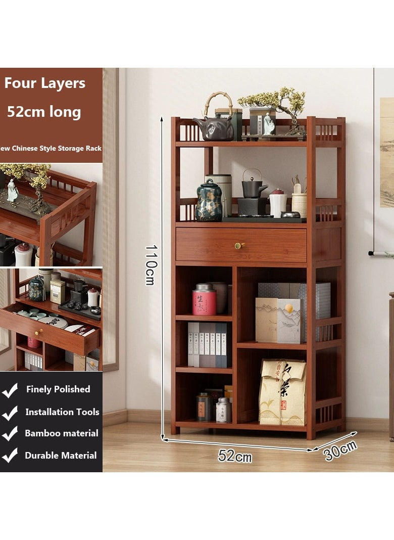 LINGWEI - Modern Bamboo Bookshelf Cabinet Multi Layer Wooden Storage Rack For Living Room Floor Standing Bookcase with Expandable Desk Organizer - Image 1