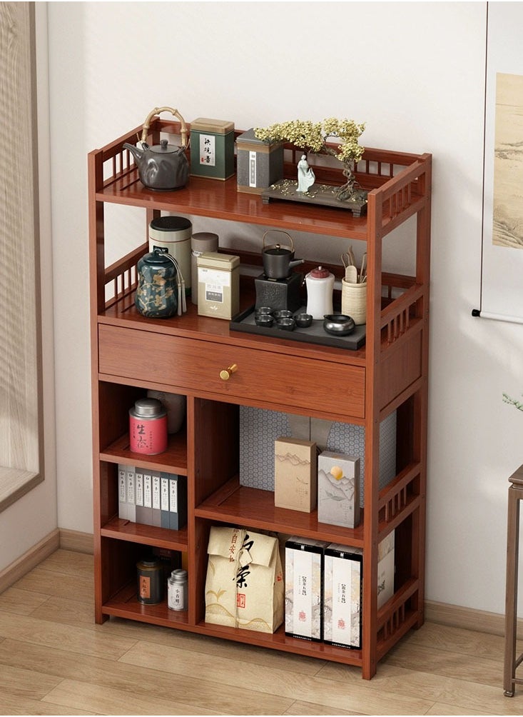 LINGWEI - Modern Bamboo Bookshelf Cabinet Multi Layer Wooden Storage Rack For Living Room Floor Standing Bookcase with Expandable Desk Organizer - Image 1