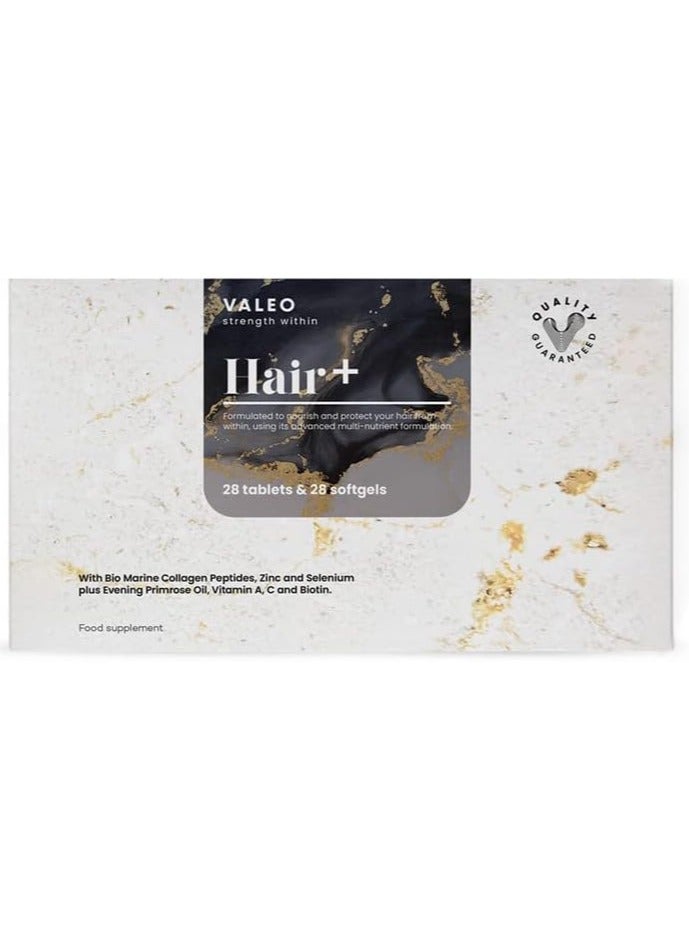 Valeo Hair+ for Lustrous & Thick Hair, 28 Tablets + 28 Softgels - Image 1