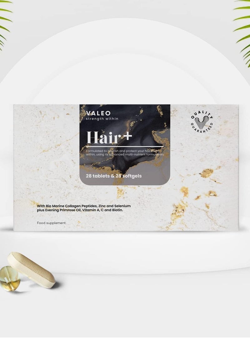 Valeo Hair+ for Lustrous & Thick Hair, 28 Tablets + 28 Softgels - Image 2