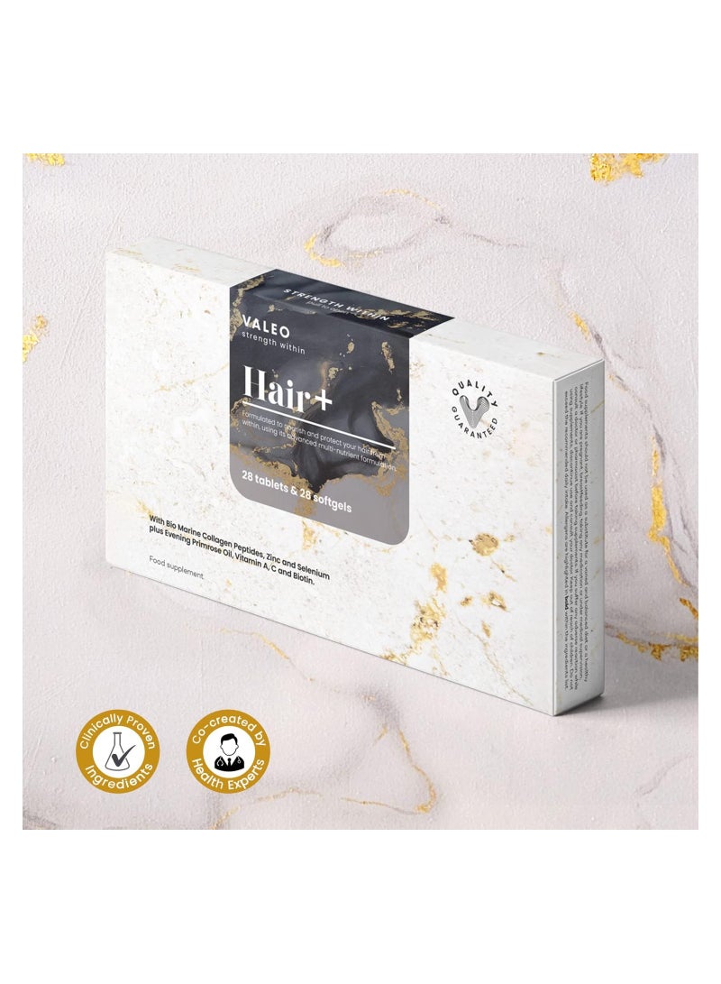 Valeo Hair+ for Lustrous & Thick Hair, 28 Tablets + 28 Softgels - Image 3