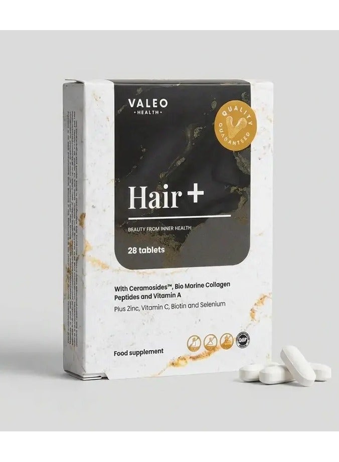 Valeo Hair+ | Biotin & Collagen Peptides Supplement | 28 Actives | Supports Thicker Looking Hair | Multivitamins for Women | 28 Tablets - Image 1