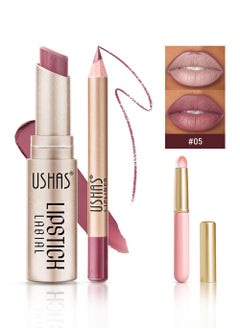 Ushas 3 Pcs Lip Liner & Lipstick Set, Long-Lasting Matte Waterproof Lip Liner and Lipstick Combo With Pink Lip Brush, Lips Makeup Gift Kit for Women#5  - Image 1