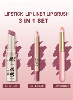 Ushas 3 Pcs Lip Liner & Lipstick Set, Long-Lasting Matte Waterproof Lip Liner and Lipstick Combo With Pink Lip Brush, Lips Makeup Gift Kit for Women#5  - Image 2