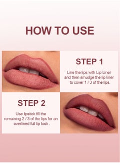 Ushas 3 Pcs Lip Liner & Lipstick Set, Long-Lasting Matte Waterproof Lip Liner and Lipstick Combo With Pink Lip Brush, Lips Makeup Gift Kit for Women#5  - Image 4