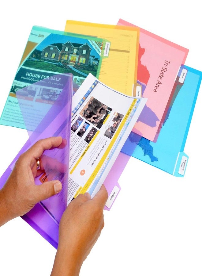 Ultimate Office PocketFile™ Clear Poly Document Folder Project Pockets, 5th-Cut, Letter Size, in 5 Assorted Colors, Set of 25 - Image 1