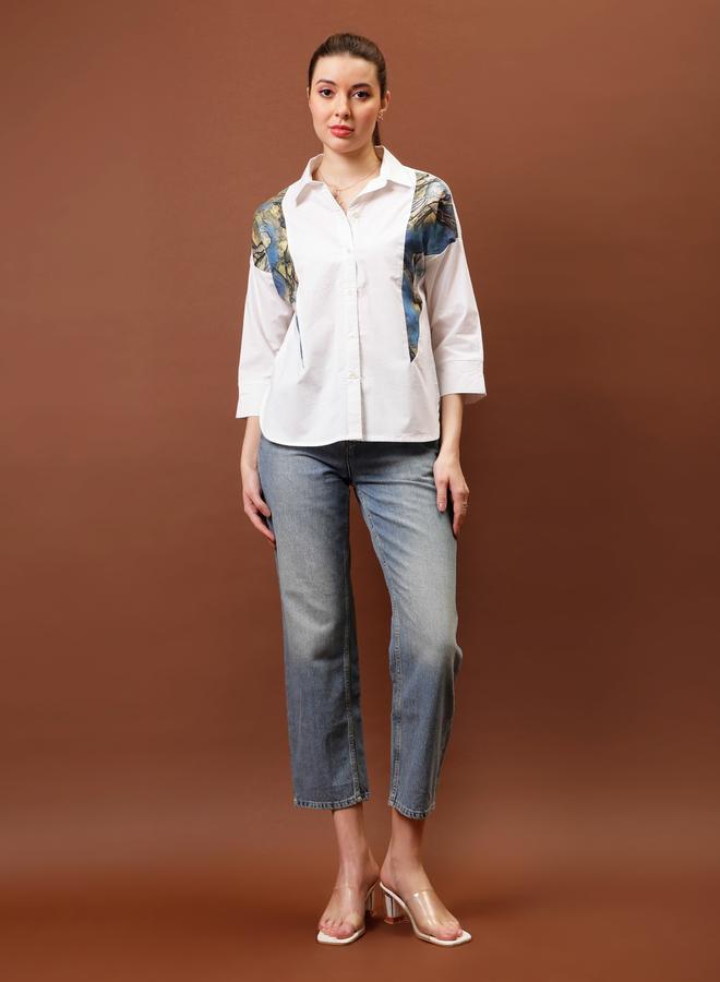 Athena White Abstract Printed Cotton Shirt - Image 1