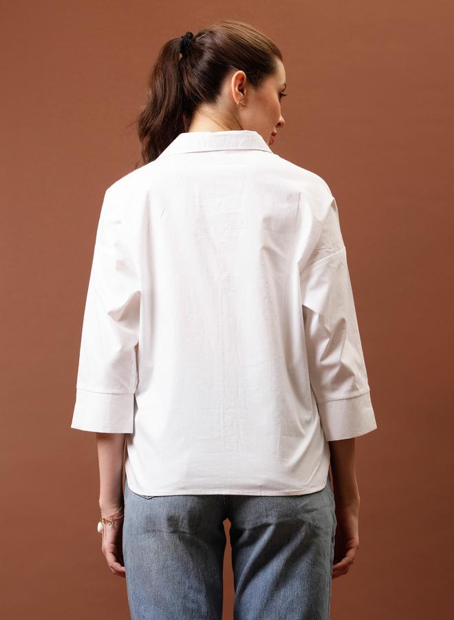 Athena White Abstract Printed Cotton Shirt - Image 4