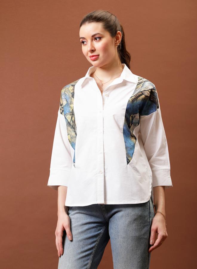 Athena White Abstract Printed Cotton Shirt - Image 5